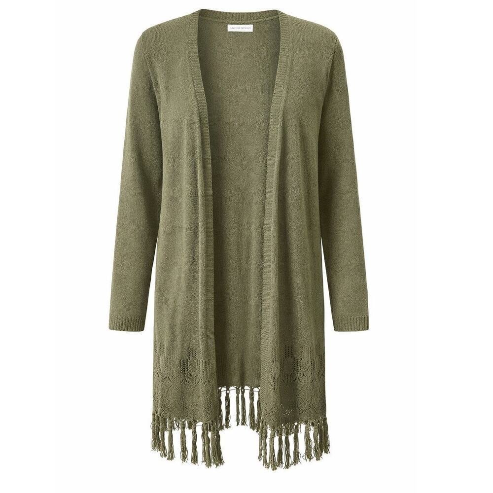 Jacqueline De Yong Long Sleeve Long Cardigan Knit Olive Green Size Medium